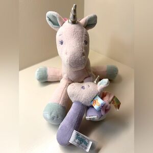 Taggies Dreamsicle Unicorn plush toy set,  including a rattle and a plush.